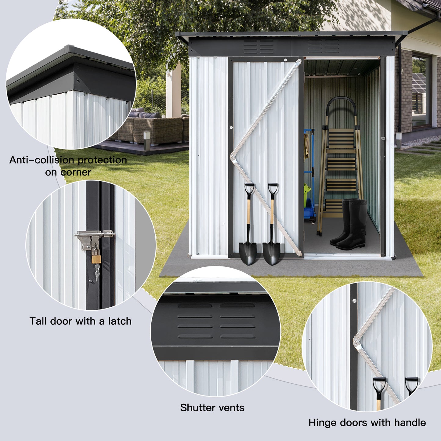 Morton 5 X 4 ft Metal Garden Sheds Outdoor Storage -  White+Gray