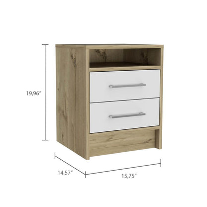 Eter Nightstand Two Drawers - White / Light Oak