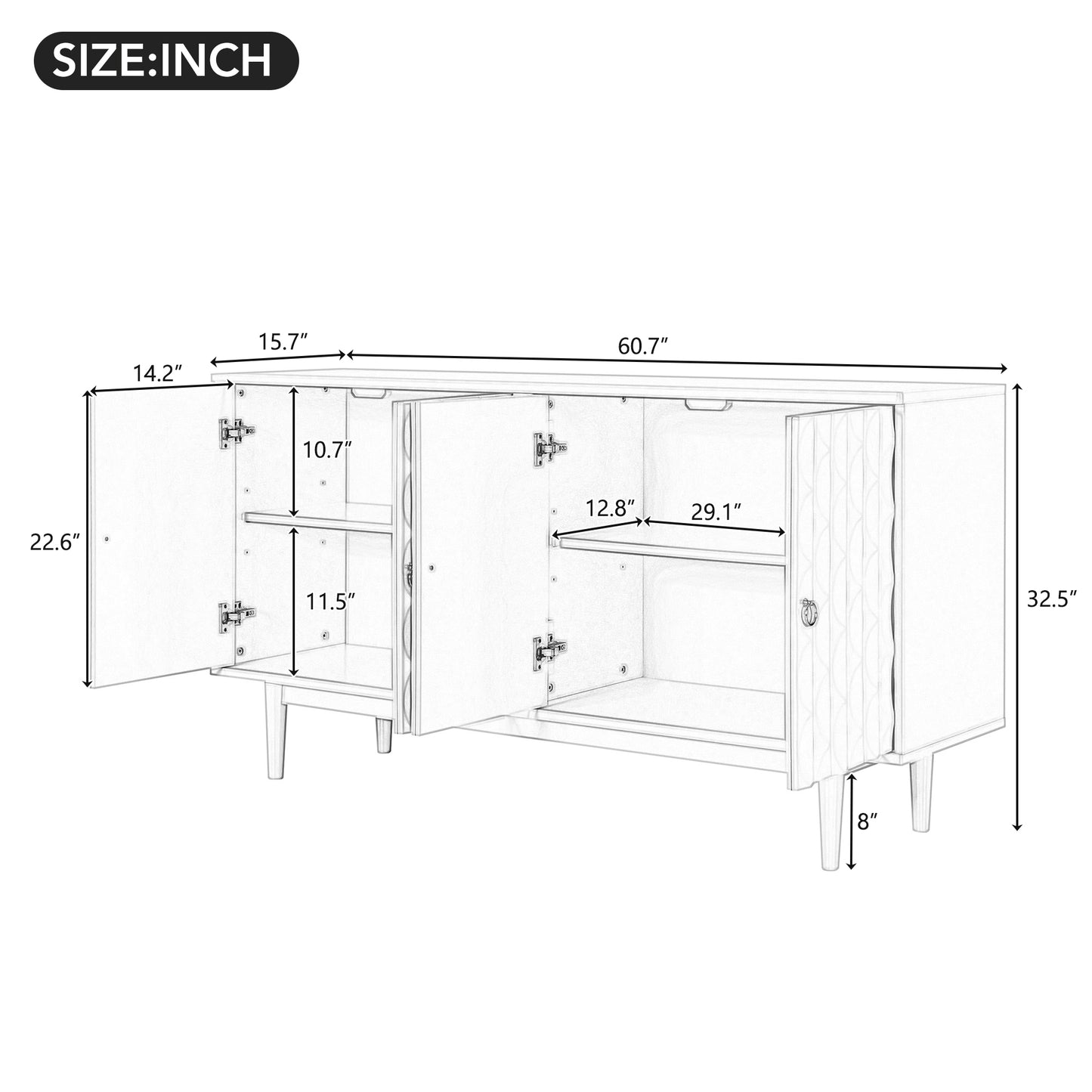 Celeste Convex Pattern Doors Sideboard Buffet - Black