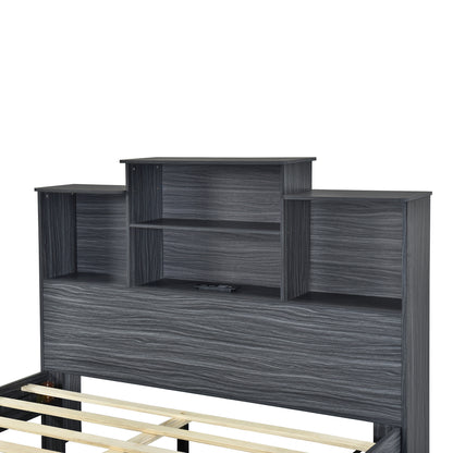 Taz Full Size Platform Bed Frame with 4 Open Storage Shelves - Gray