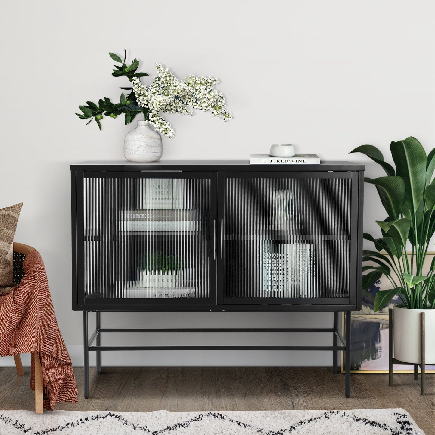Pratt II Double Door Tempered Glass Sideboard - Black