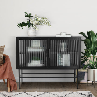 Pratt II Double Door Tempered Glass Sideboard - Black