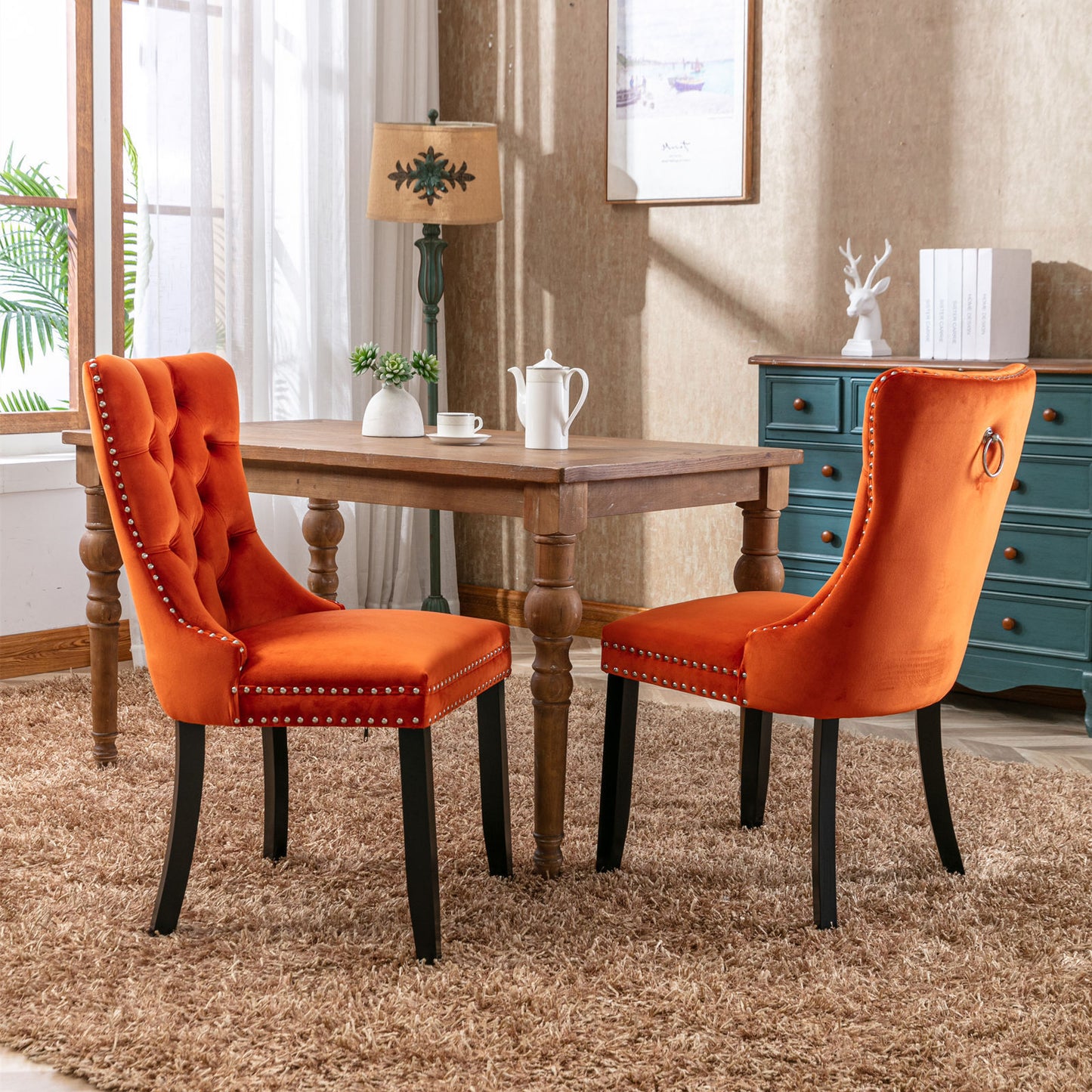 Nikki Velvet Dining Chair (Set of 2) - Orange