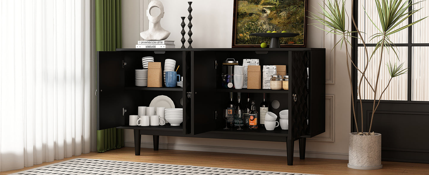 Celeste Convex Pattern Doors Sideboard Buffet - Black