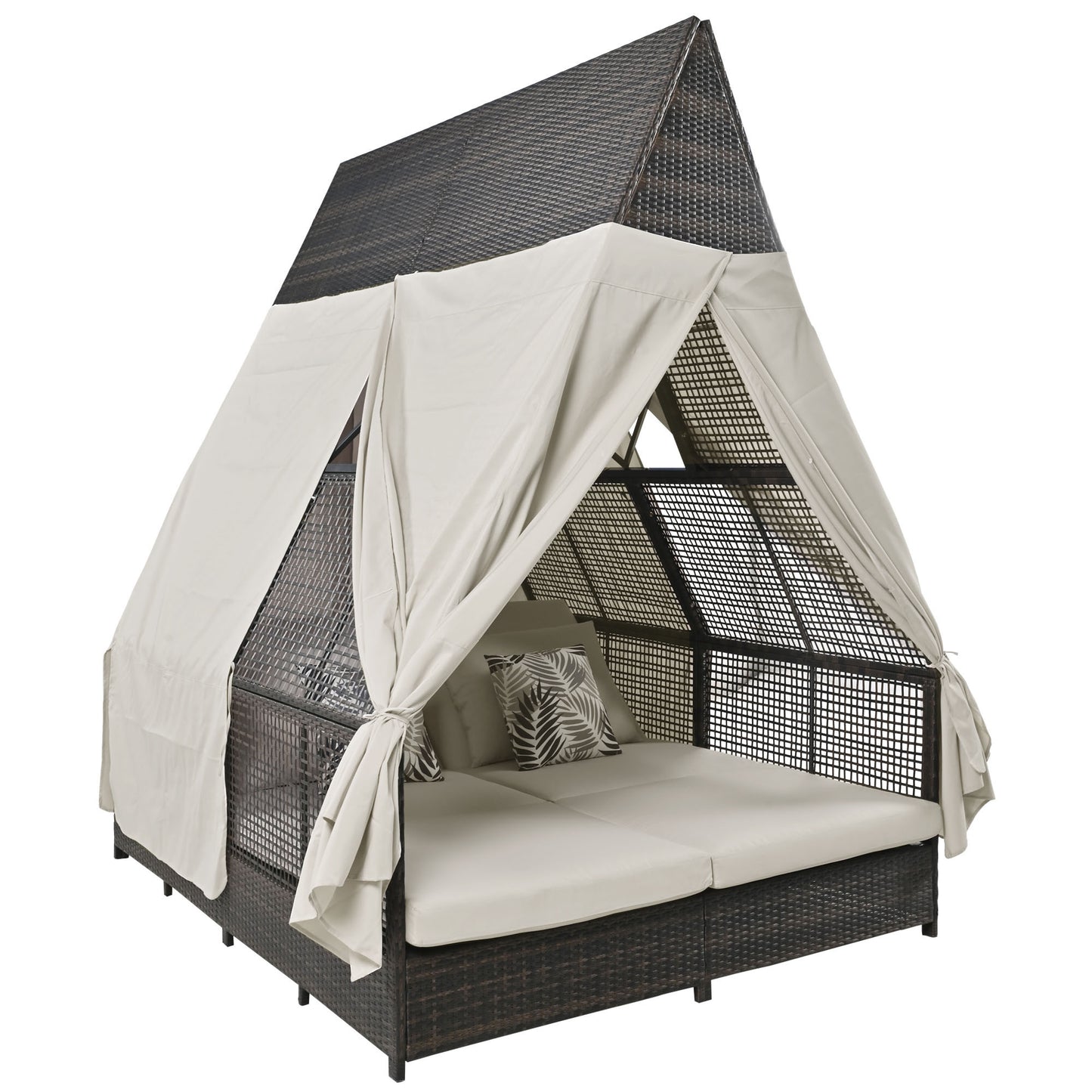 Soria Daybed Patio Lounge Bed with Curtains - Beige
