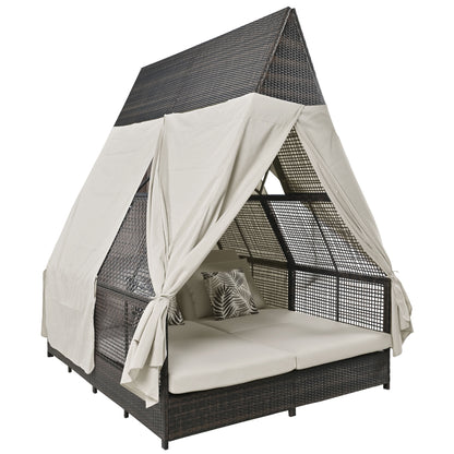 Soria Daybed Patio Lounge Bed with Curtains - Beige