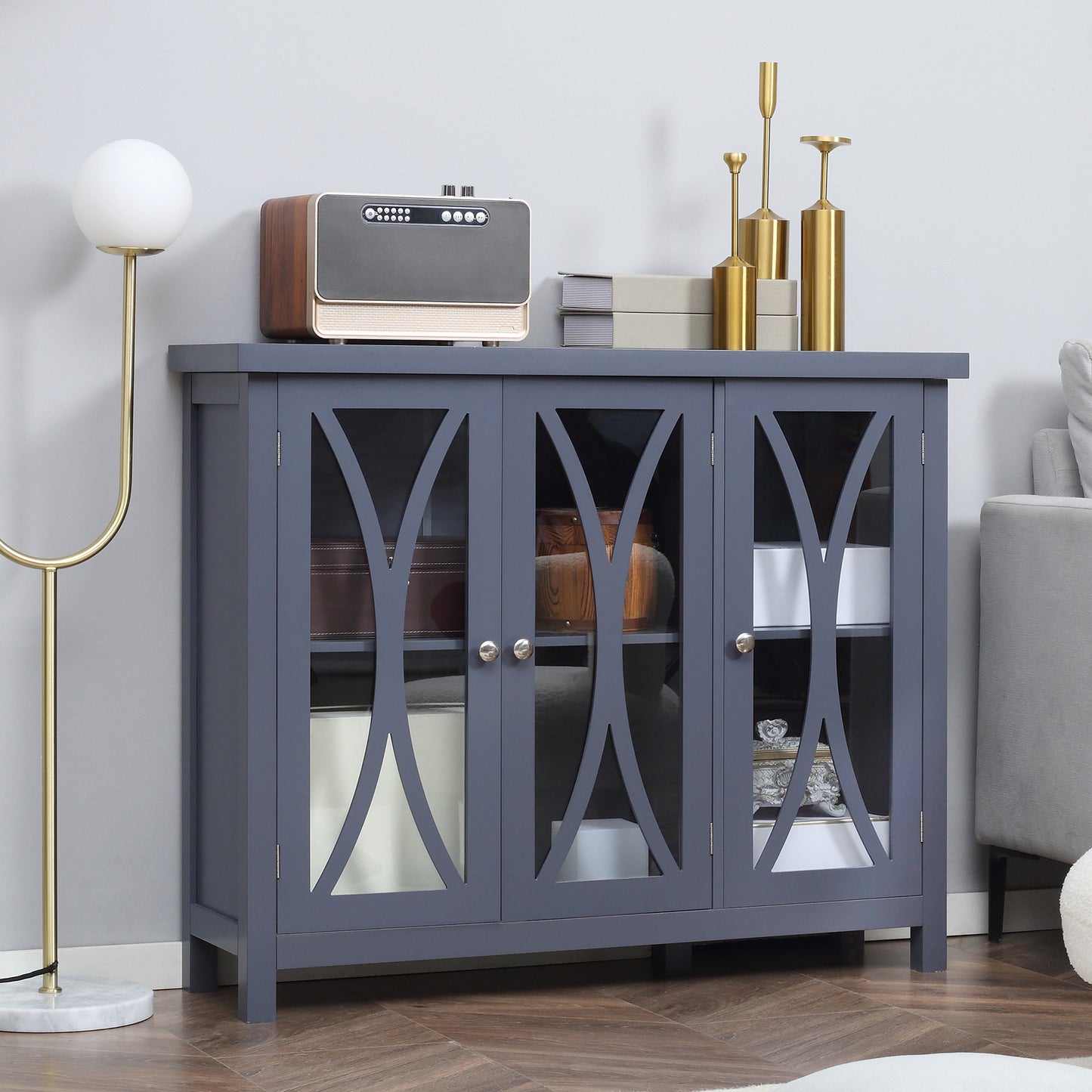 Arc Pattern Sideboard Buffet - Gray
