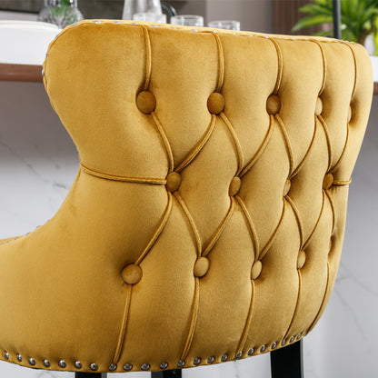 Family  Velvet Upholstered Wing-Back Bar Stools - Gold Set of 4