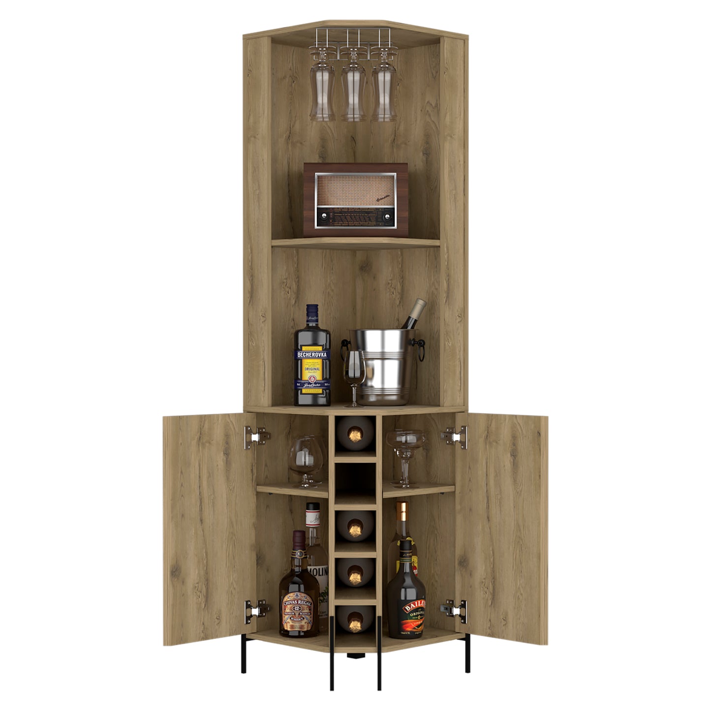 Shopron Corner Bar Cabinet - Oak