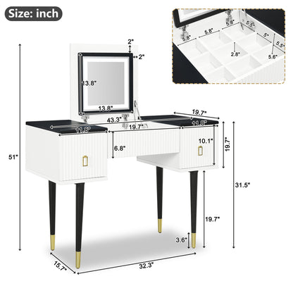Marble Glow Makeup Vanities Table Set -   White and Black