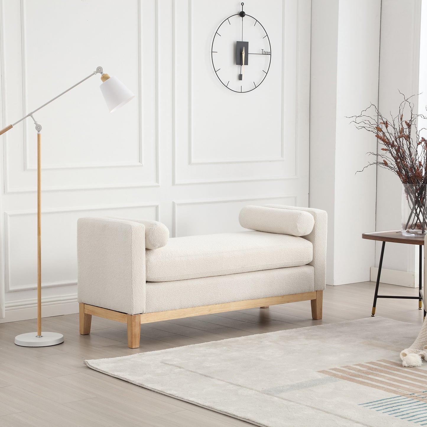Bailey 56.7" Upholstered Bolster Bench - Ivory