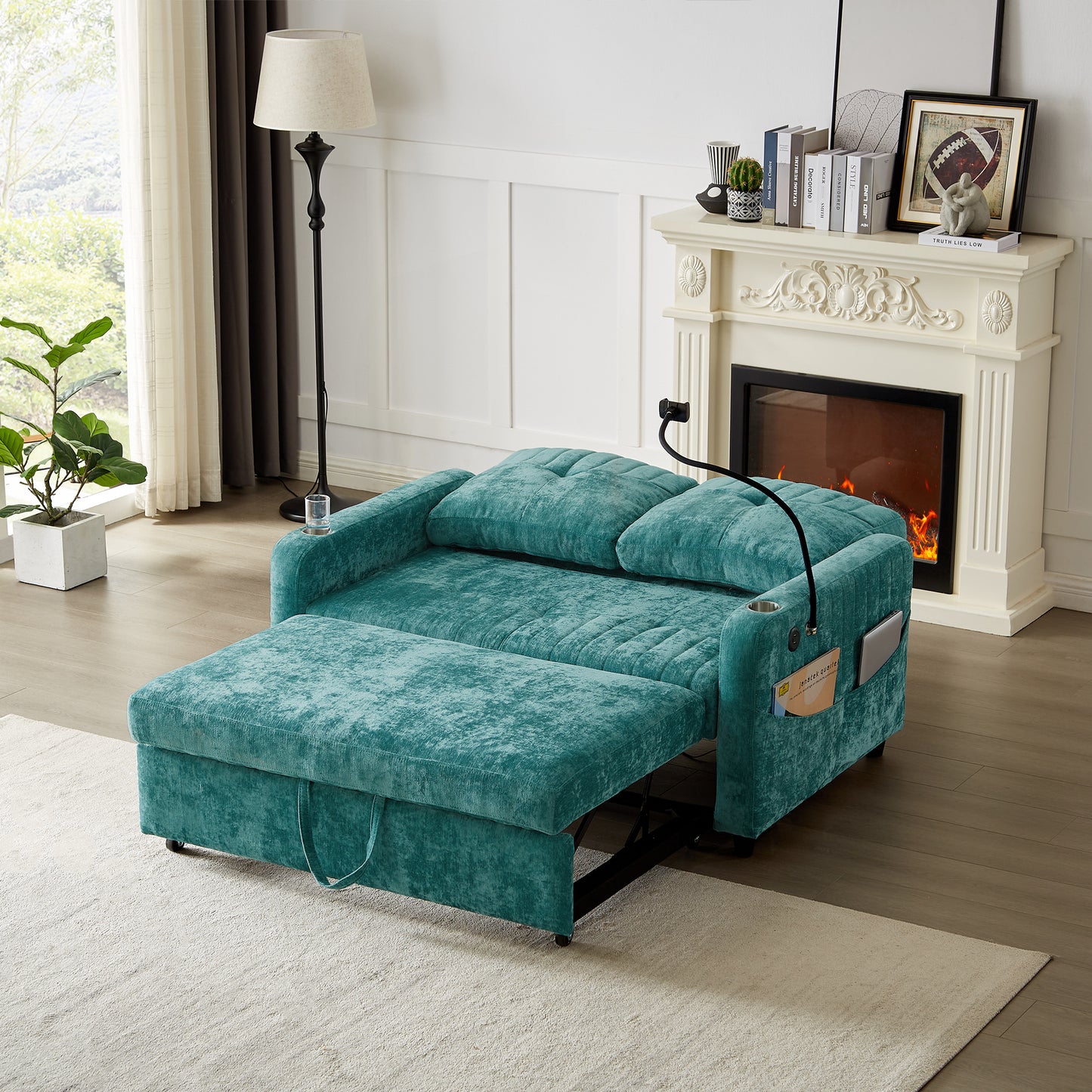 Rita Loveseat Pull-out Sofa Bed with Adjustable Backrest - Teal