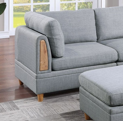 Felix 6pc Modular Sectional Sofa Set 2x Corner Wedges 2x Armless Chair And 2x Ottomans - Light Grey