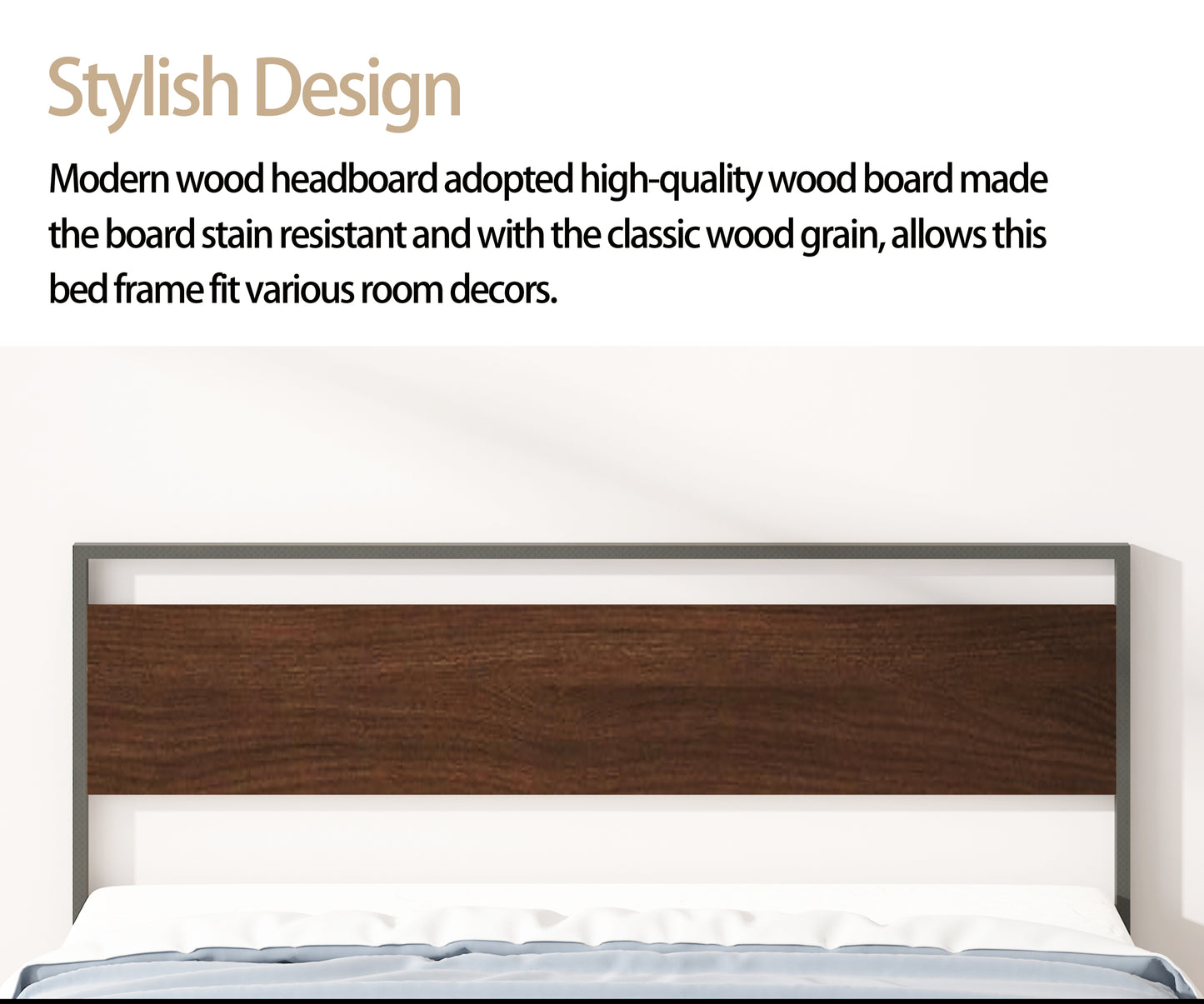Ceres Queen Size Metal Bed - Walnut
