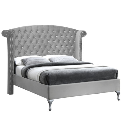 Go Green Woods Cleopatra Crystal Tufted Velvet Platform Queen Bed