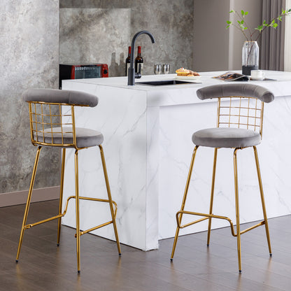 Retro Luxury Velvet  High Bar Stool  - Gray Set of 2