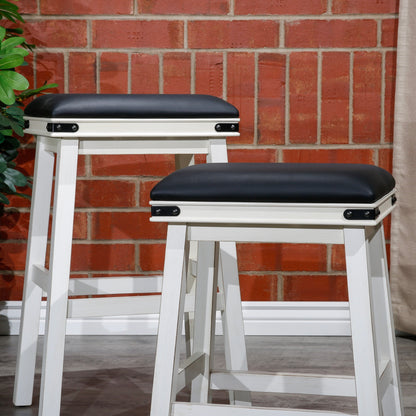 Flat Counter Stool  White Finish, Black Leather Seat