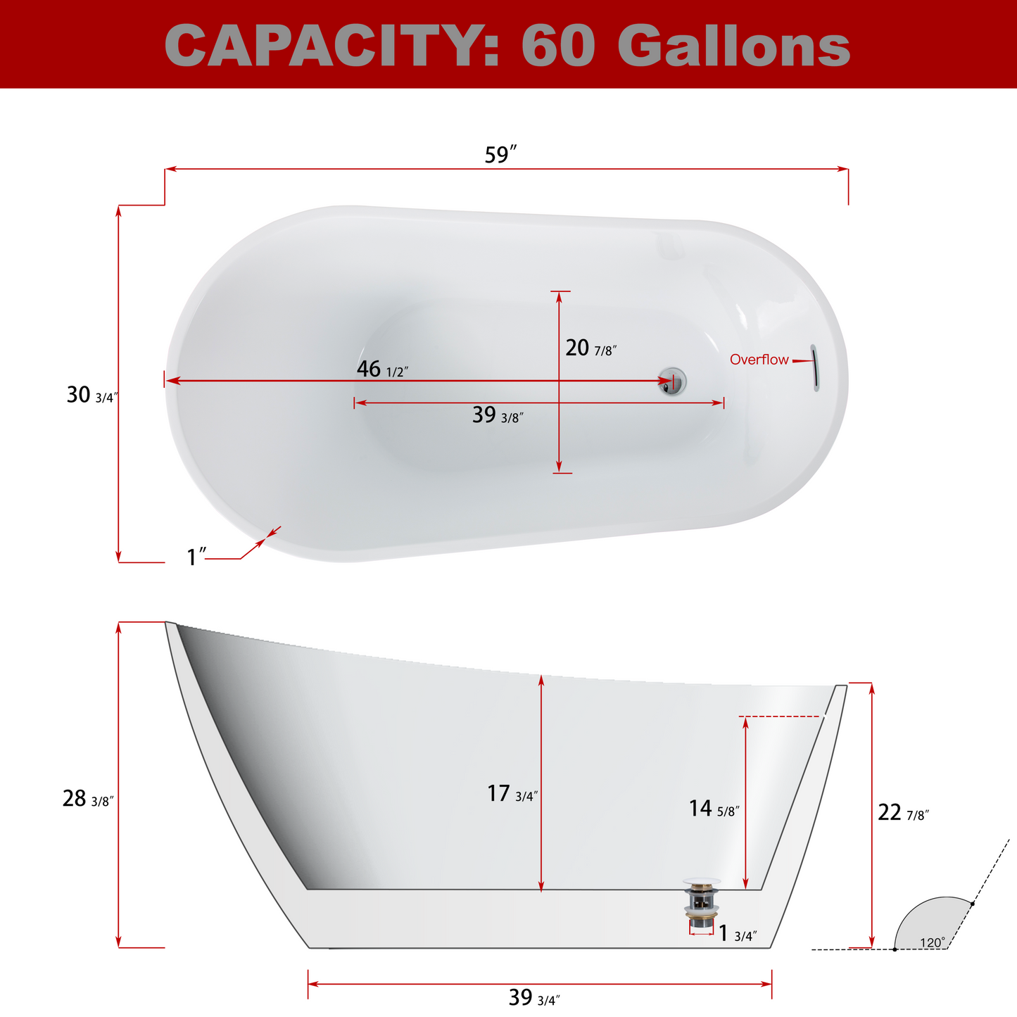 Kriss 59" Acrylic Freestanding Bathtub with Bottom Anti-Slip  - Gloss White
