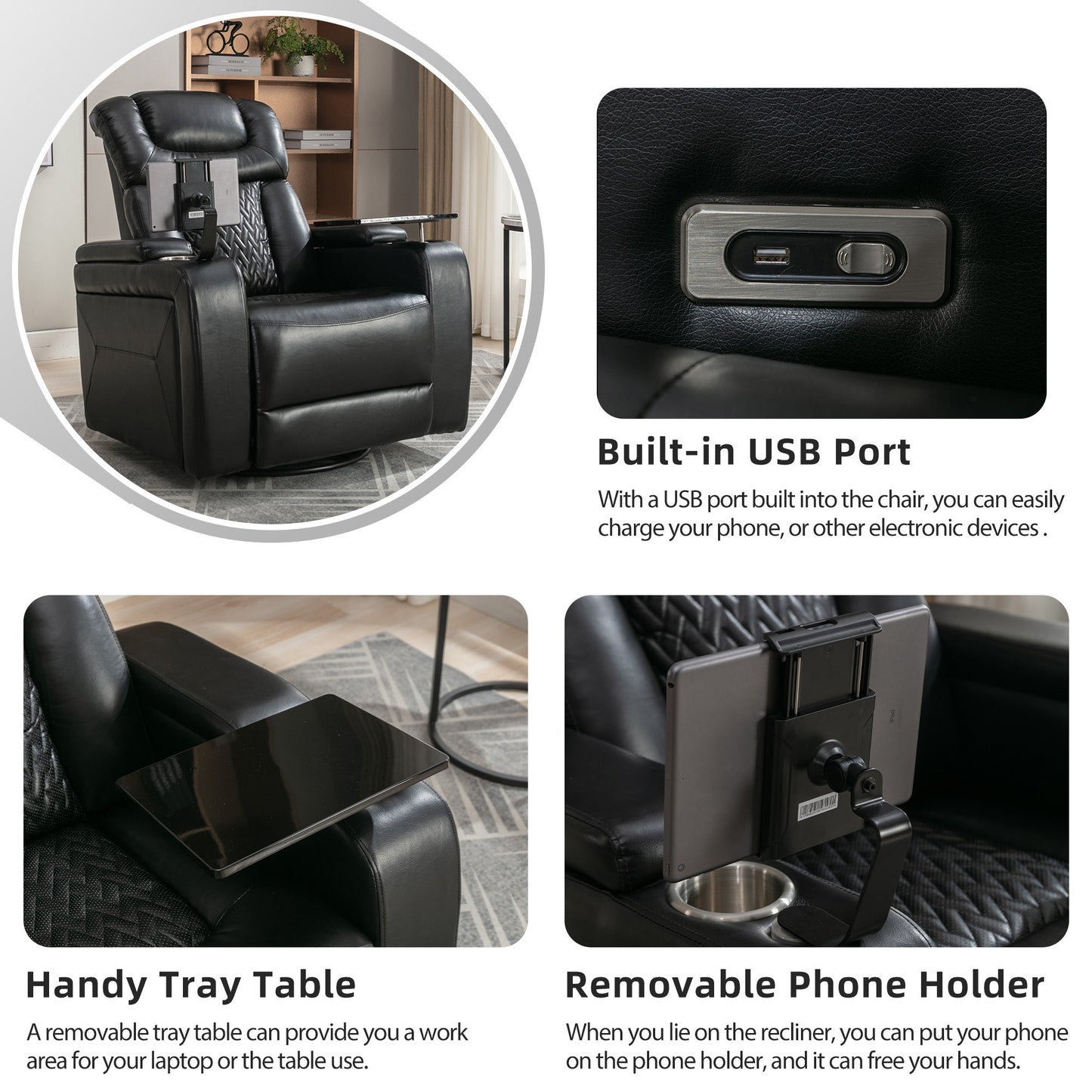 Comfort Max 270 Degree Swivel Power Recliner - Black