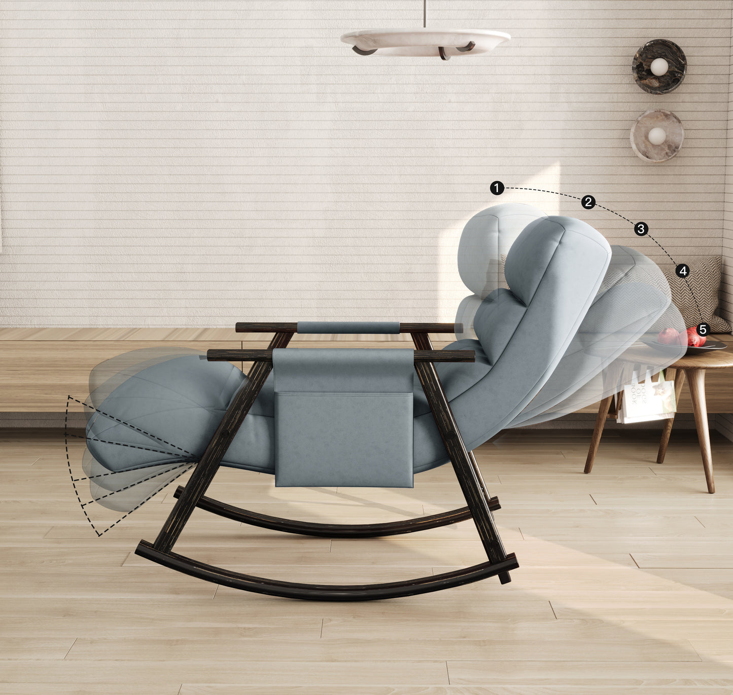 Dawson Casual folding rocking chair upholstere - Blue