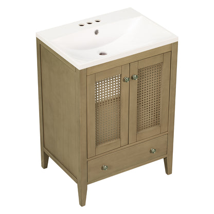Rattan 24" Bathroom Vanity with Ceramic Basin