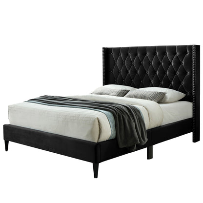Go Green Woods Amelia Velvet Tufted Queen Platform Bed