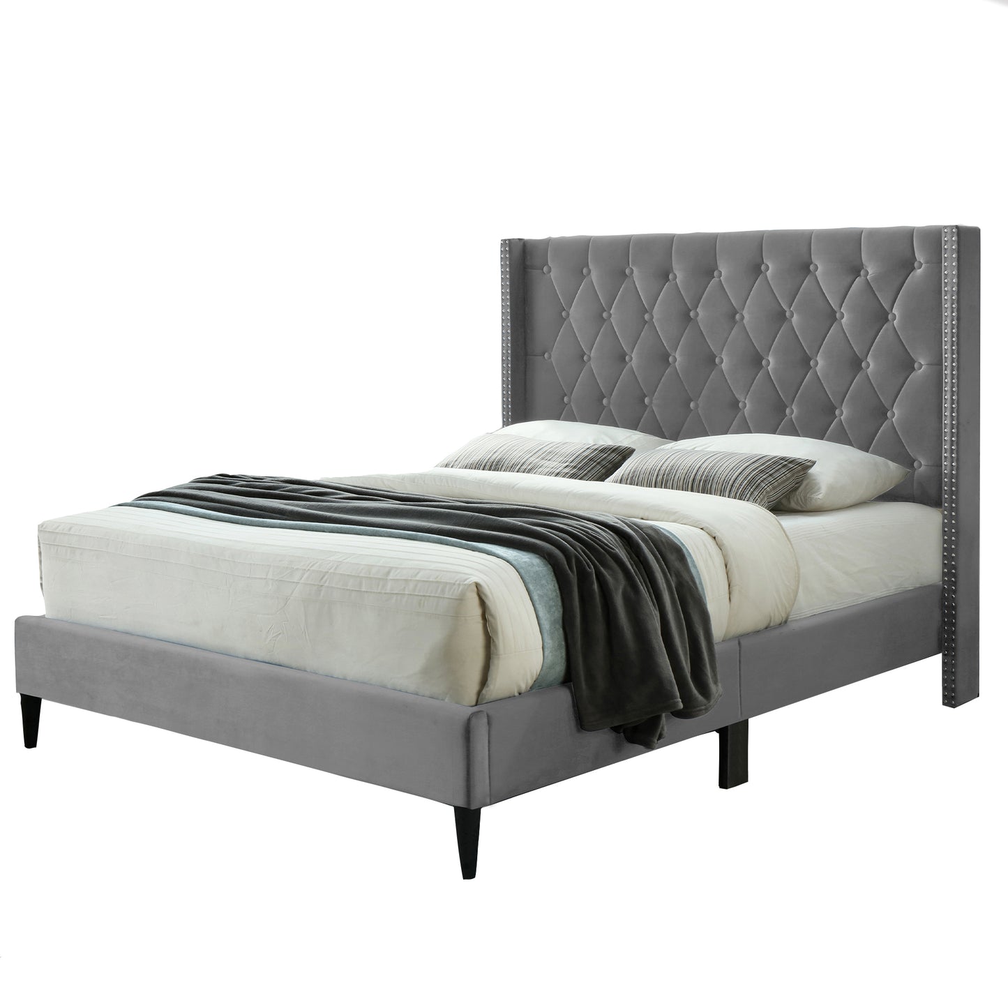 Go Green Woods Amelia Velvet Tufted Queen Platform Bed