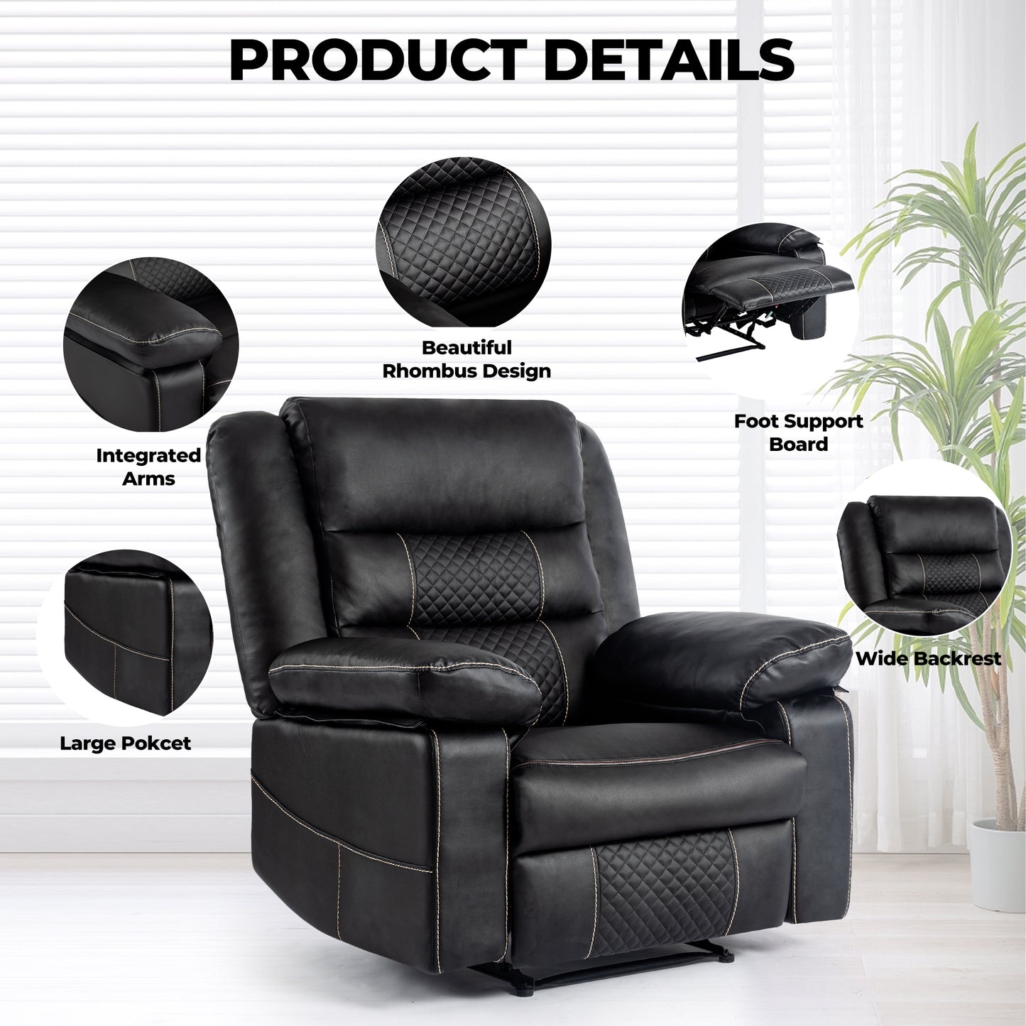Thorne Leather Massage Recliner - Black