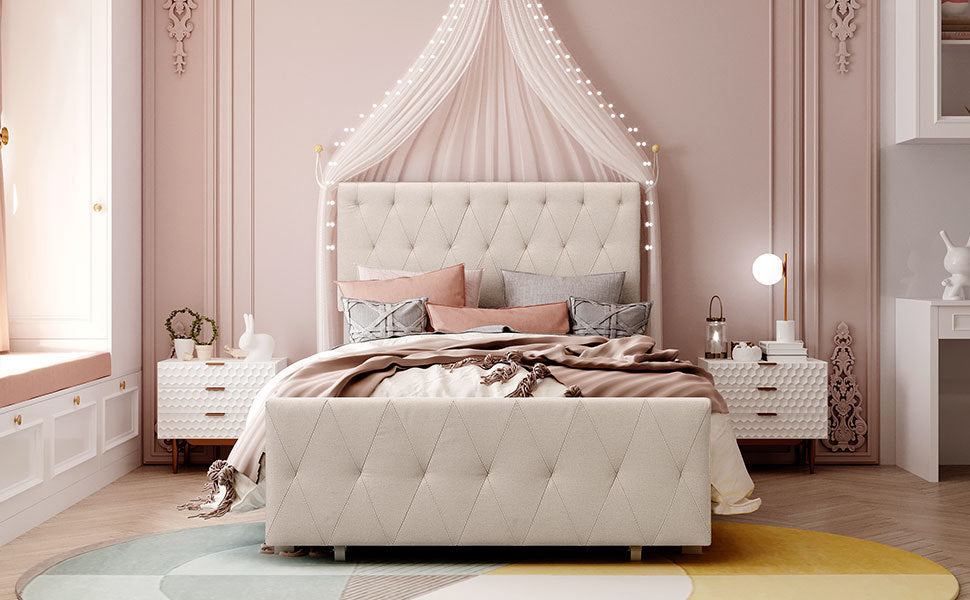Apex Twin Size Storage Bed Metal Platform Bed with Drawer - Beige