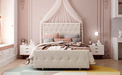 Apex Twin Size Storage Bed Metal Platform Bed with Drawer - Beige