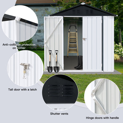 Nister 4 X 6 ft Metal Garden Sheds Outdoor Storage - White+Black