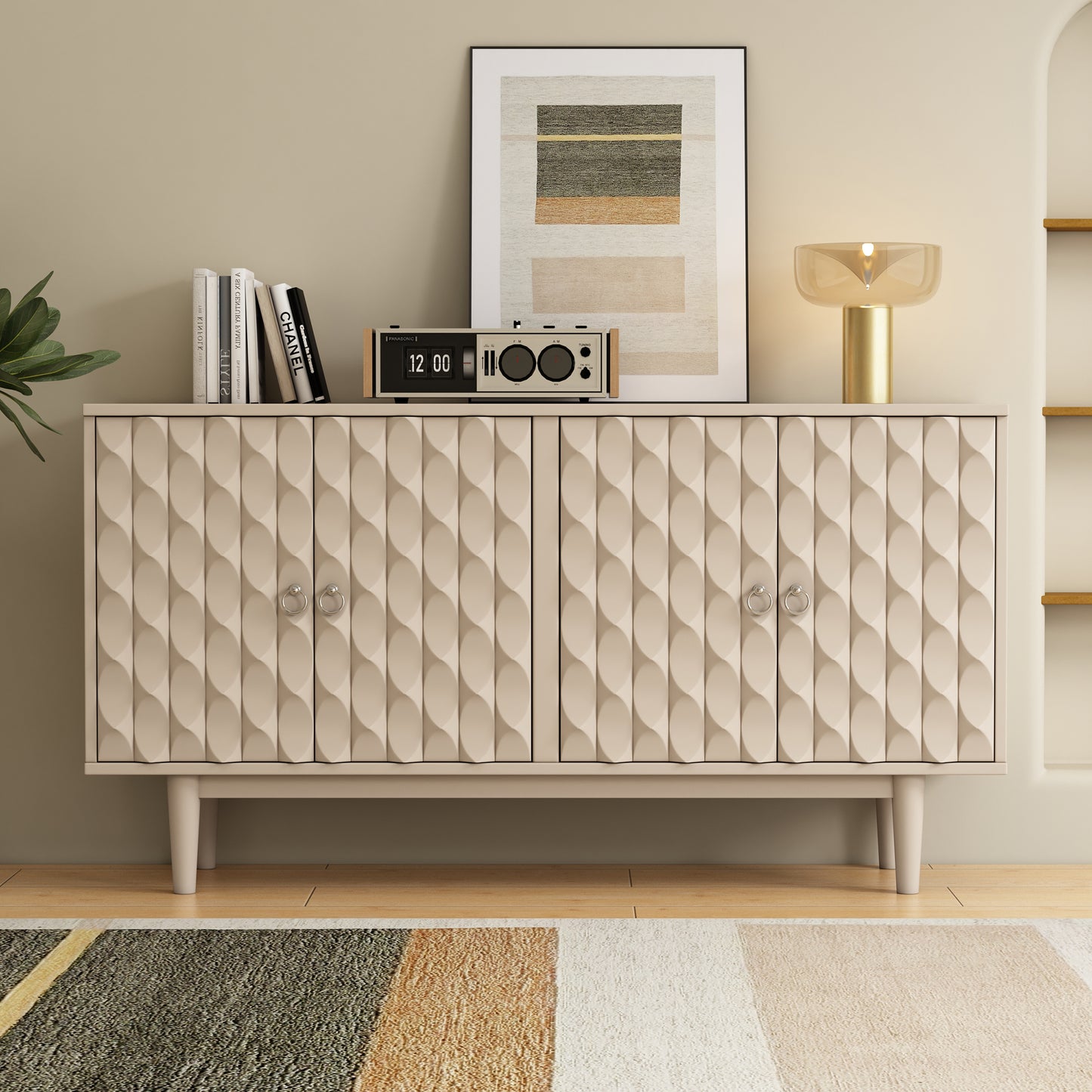 Celeste Convex Pattern Doors Sideboard Buffet - Almond