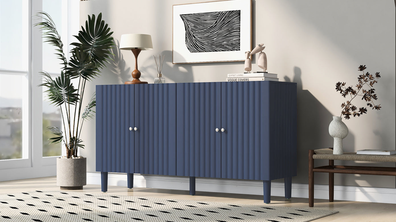 Butler Wavy Pattern Doors Sideboard Buffet - Navy Blue