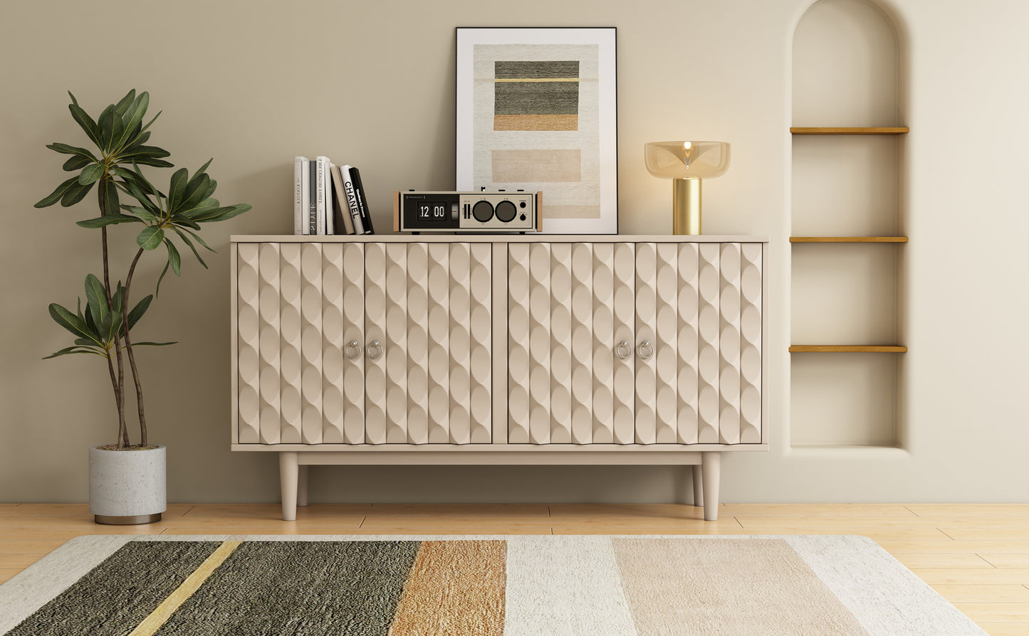 Celeste Convex Pattern Doors Sideboard Buffet - Almond