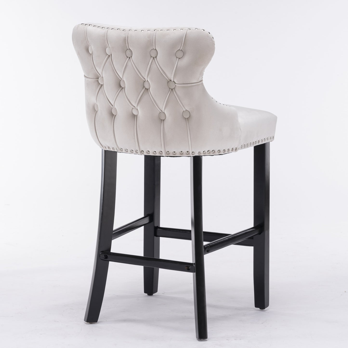 Family  Velvet Upholstered Wing-Back Bar Stools - Beige Set of 4