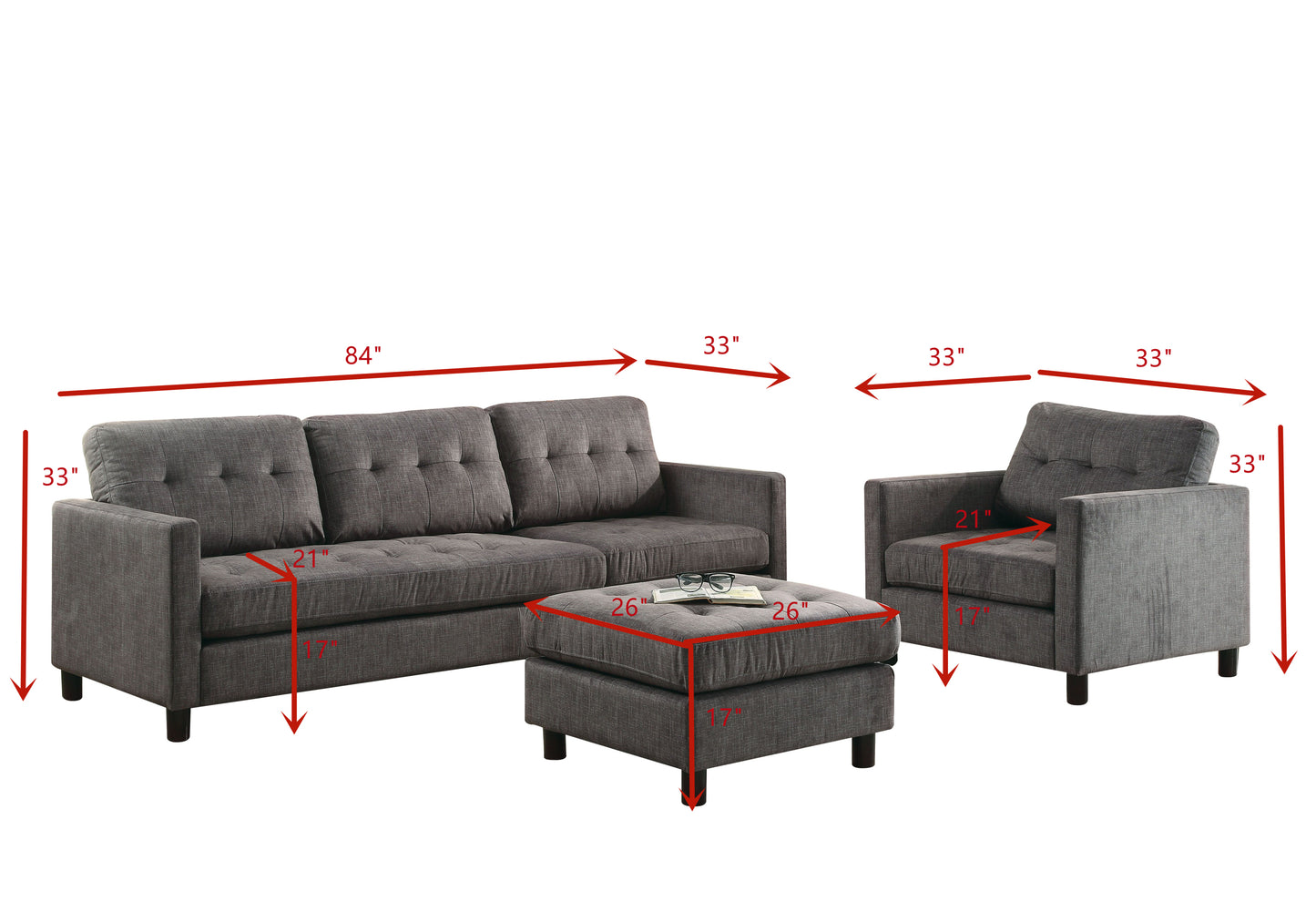 Ceasar Fabric Sectional Sofa - Gray