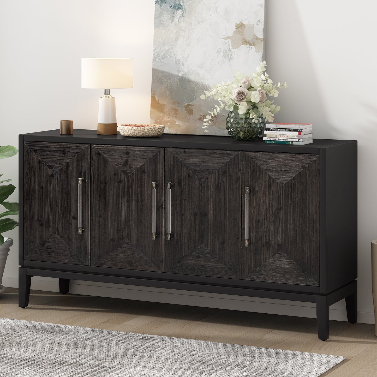 Carri Versatile Four-Door Sideboard Buffet - Black