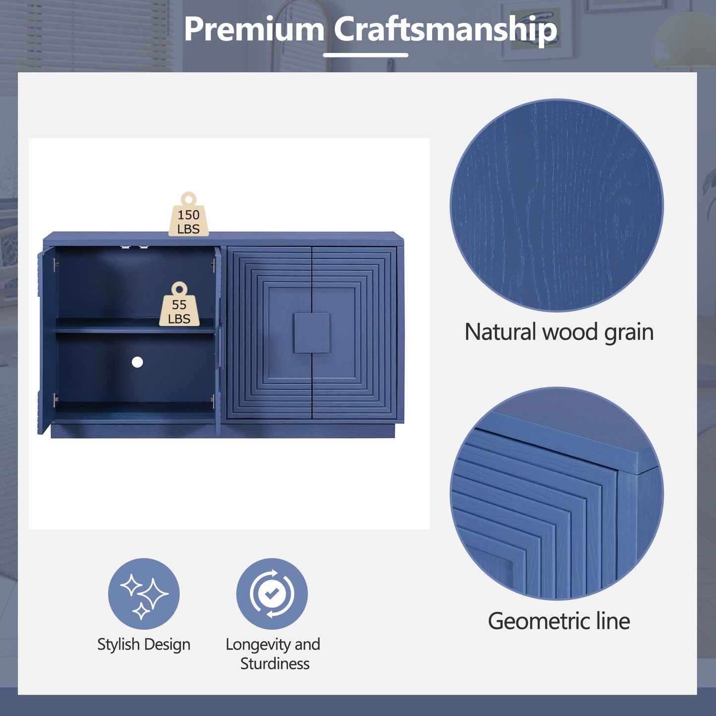 Alan Vintage Sideboard Buffet - Antique Navy Blue