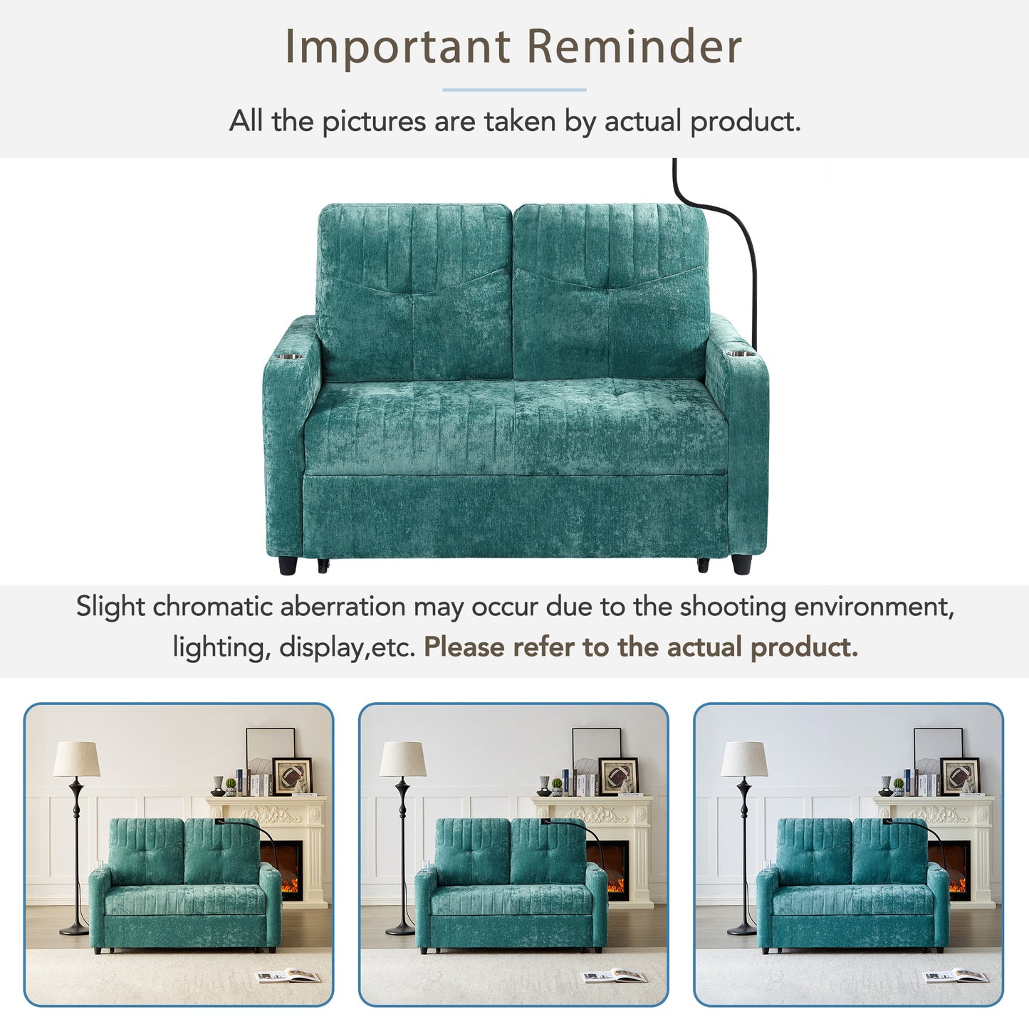 Rita Loveseat Pull-out Sofa Bed with Adjustable Backrest - Teal