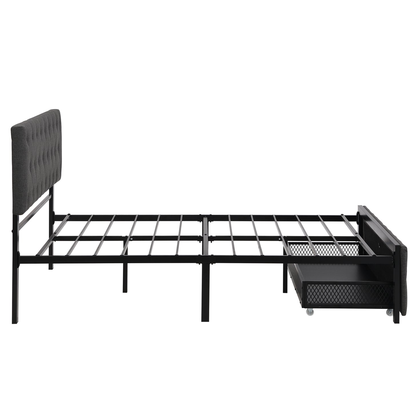 Apex Full Size Storage Bed Metal Platform Bed with Drawer - Gray