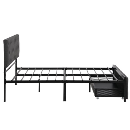Apex Full Size Storage Bed Metal Platform Bed with Drawer - Gray