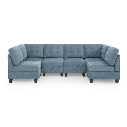 Molly Modular Sectional Sofa Four Single Chair and Two Corner - Navy Blue