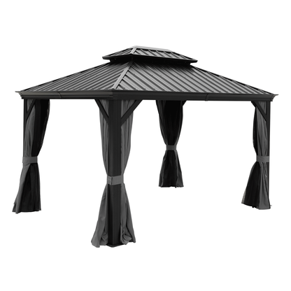 Delta 10X12 ft Patio Gazebo with Netting & Curtains - Black