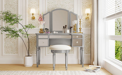 Hannah Makeup Vanity Set for Bedroom - Silver