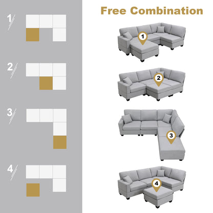 Aria 5-Seat Modular Sectional Set with Convertible Ottoman - Gray