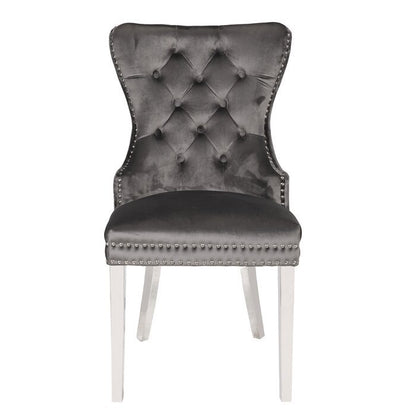 Erica Dining Velvet Chair with Golden Leg (Set of 2) - Dark Gray