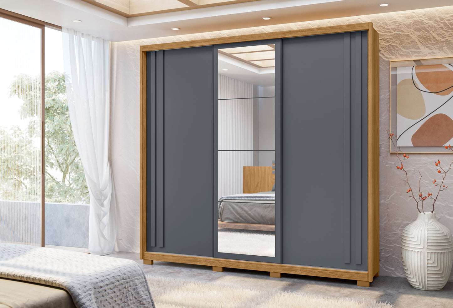 Wardrobe San Marino - Gray + Mirror