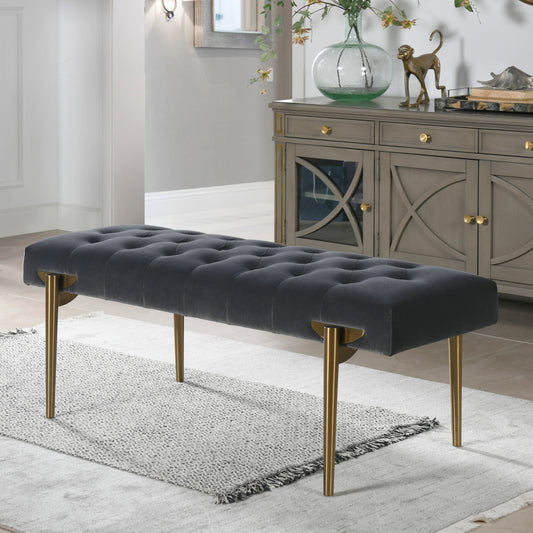 Aria Velvet Upholstered Gold Accent Bench - Gray