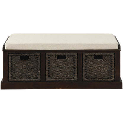 Bella Storage Bench with 3 Removable Classic Rattan Basket - Espresso