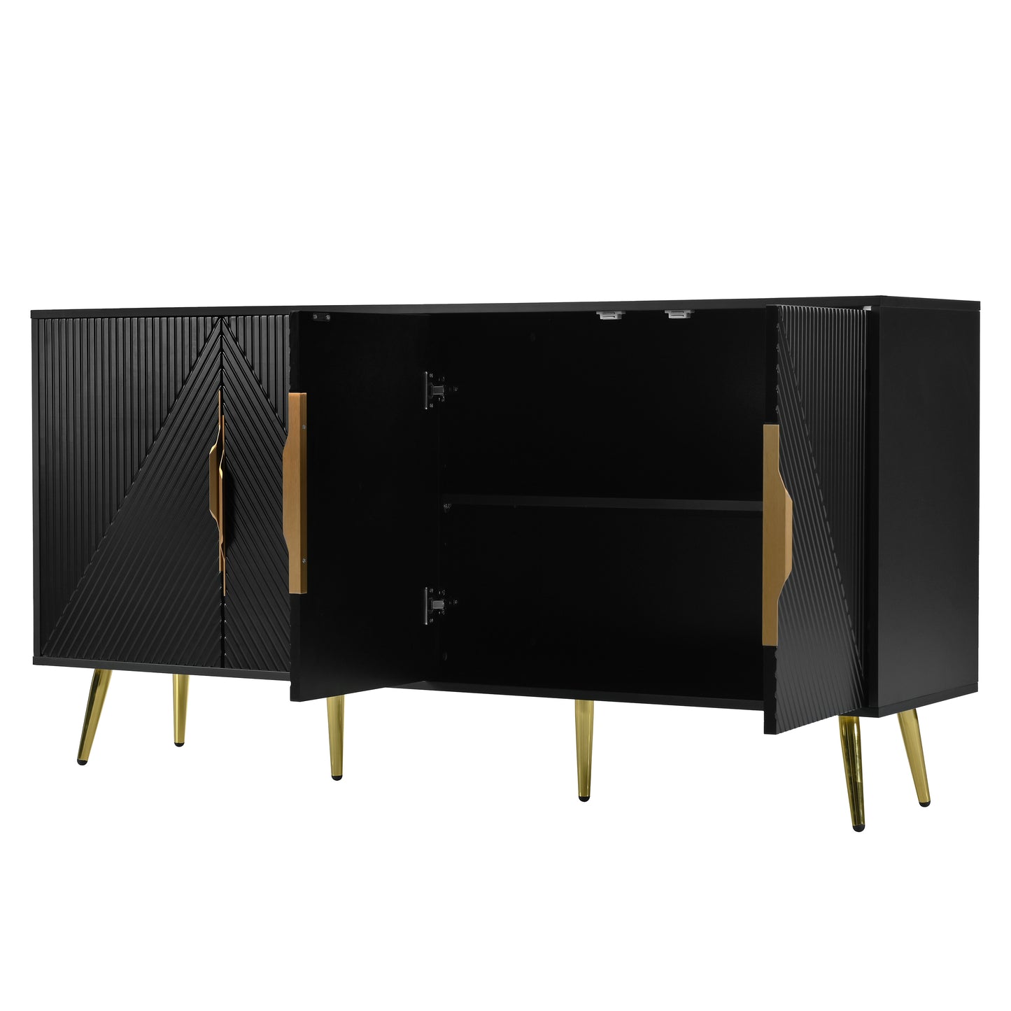 Aida Wave Geometric Design Sideboard Buffet - Black
